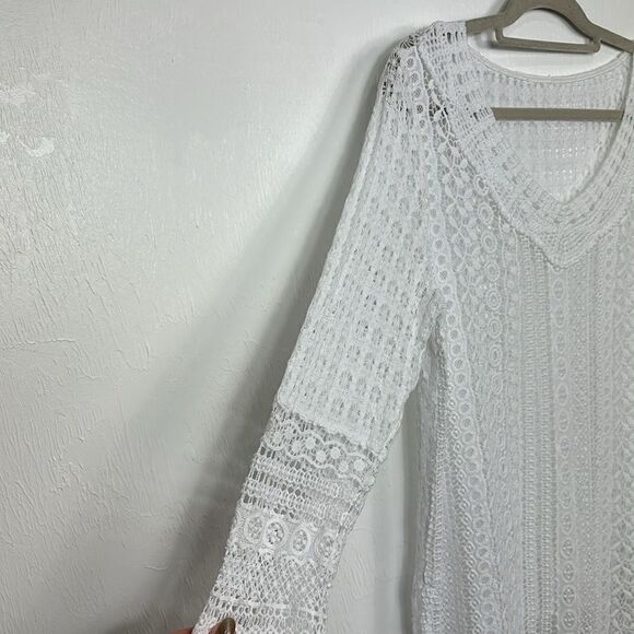 Chico’s Cotton Novel Crochet Cecilia Long Sleeve Top In White Size L - Picture 3 of 9